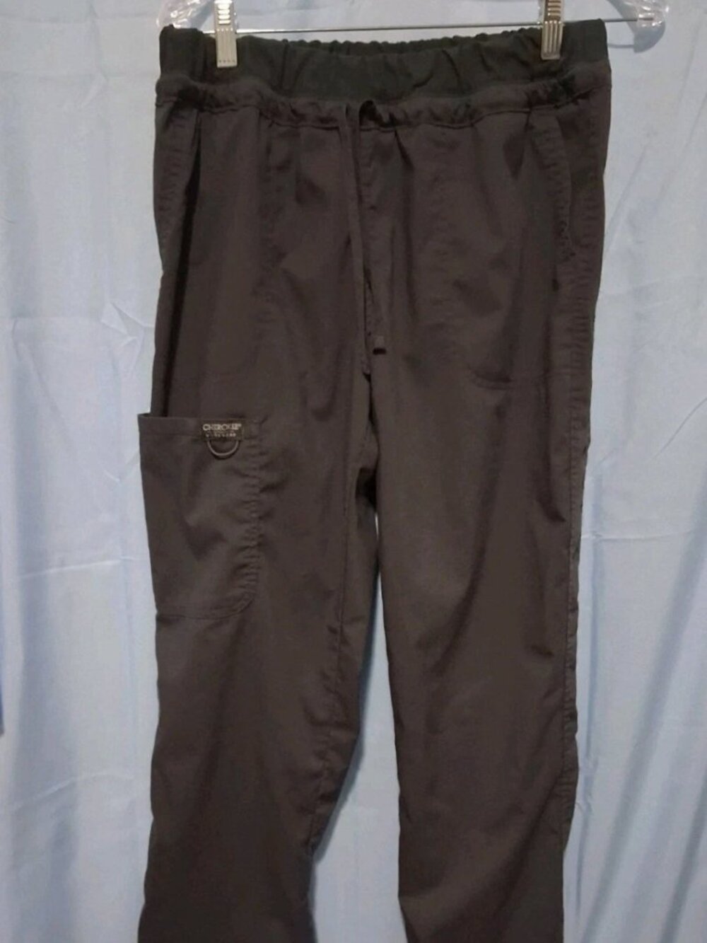 Cherokee Womans Size Medium Pewter Gray Drawstring Scrub Pants 5 Pockets Cargo